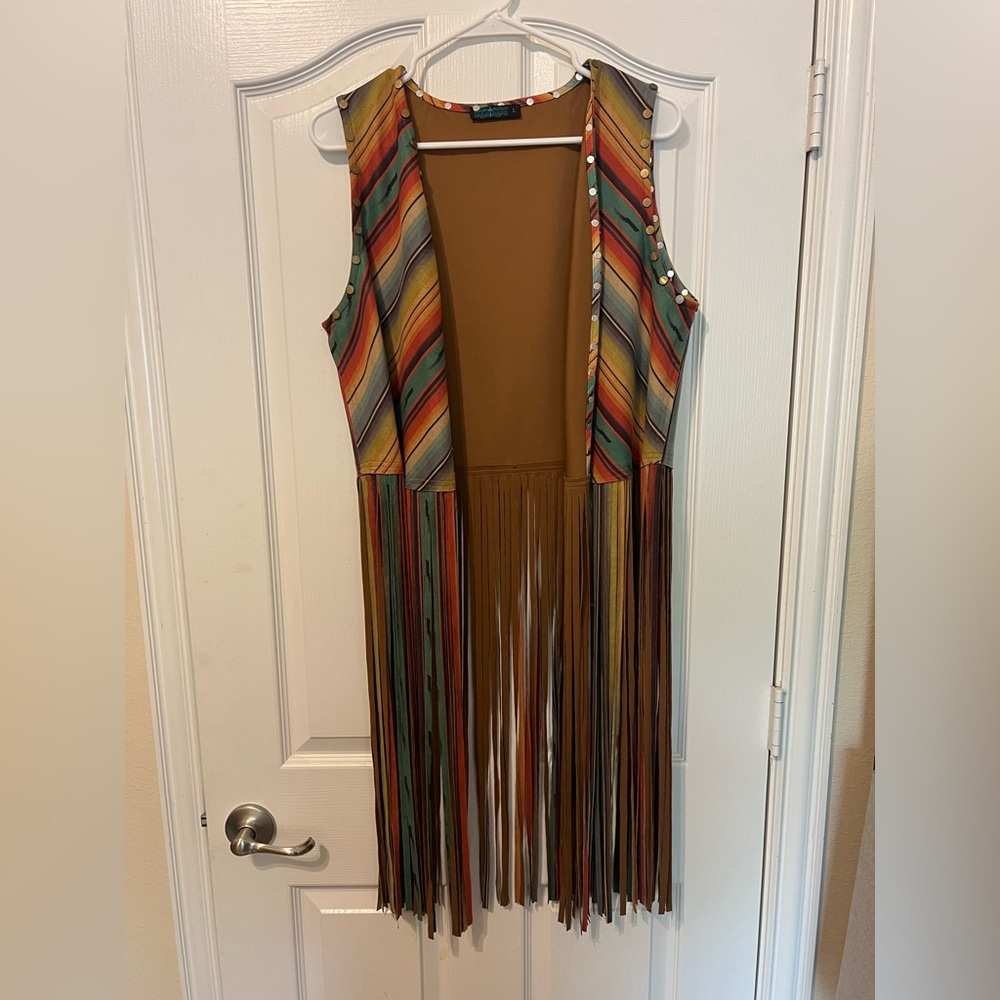 Multicolor Striped Fringe Vest